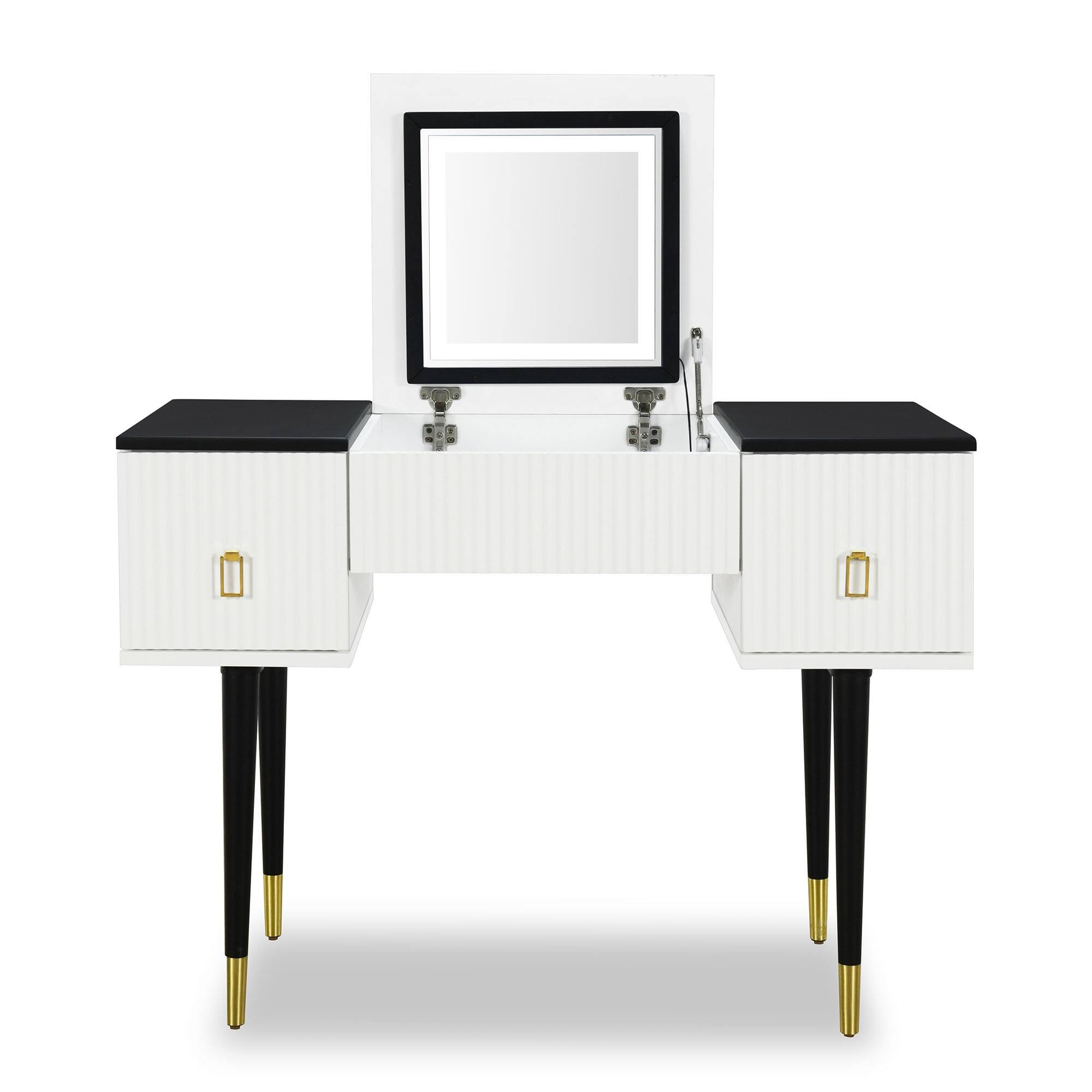 43.3" Modern Vanity Table Set with Fliptop Mirror and LED Light
